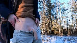 Massive cum load in the cold air! My dick don't mind some winter LOL