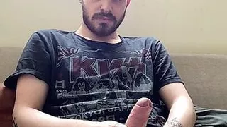 uncut white boy jerking and cumming on the couch