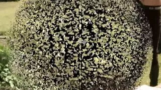 Garden slave girl Lady Shakira humiliates her sub outdoor with earth