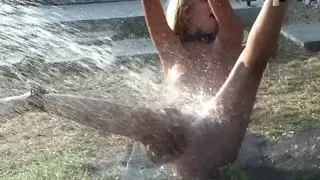 Sexy sub Bianca gets dominated with water humiliation by sadistic dude outdoors