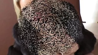 Sexy blonde fur coat milf jerks off her chaste slave in her brown pantyhose