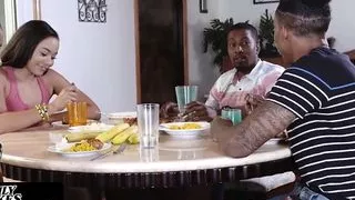 Family Strokes - Freaky Stepmom And Stepdaughter Suck And Fuck Two Huge Black Cocks At The Same Time