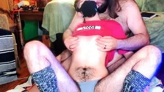 Fondling TBoyCodyLee's Hairy Tits While He Fucks His Pussy With Glass Dildo