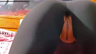 Sexy Girl In Leggings With Shaved And Wet Tight Vagina