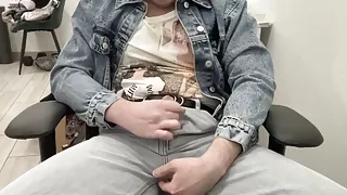 Jeans fetish tranny. Crossdresser in wide leg flare palazzo jeans, girl's t-shirt and crop jeans jacket masturbates