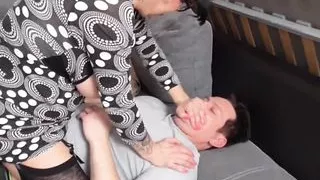 strict German mature lady chokes slave Bobby