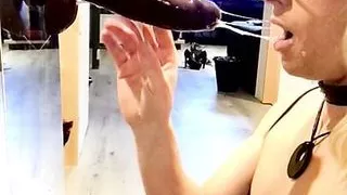 Sabrinats sissy sucks big black dildo