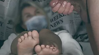 The impotent guy tried to jerk off his limp dick on his girlfriend's feet, but could not – CFNM