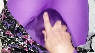 Crossdresser in pantyhose leotard teases.