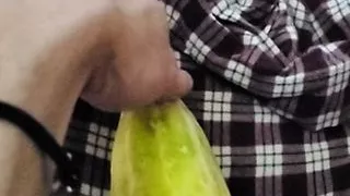 Redhead with a monster cucumber