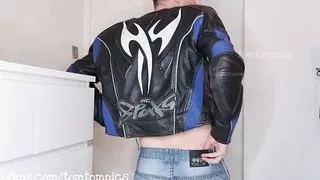 Leather jacket ginger cum
