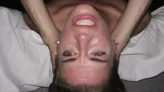 Slim amateur babe in stockings deepthroats before doggystyle sex