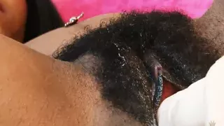 Sexy ebony Nina Devon takes on fuck machine with a big dildo in her pussy to get a nice wet pussy orgasm