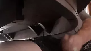 POV masterbating under the table with cum