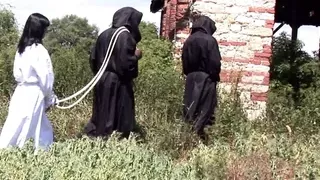 This stunning girl gets her punishment from two kinky dudes