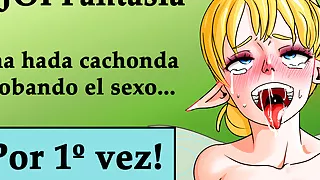 Spanish JOI hentai, la primera vez de un hada timida y cachonda.