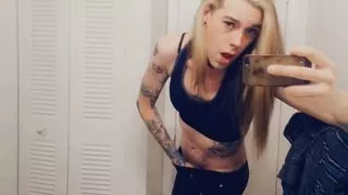 Pretty Tgirl in Leggings Shows Her Tiny Dick