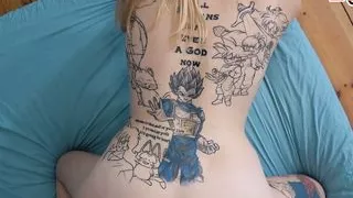 Tattooed German blonde with small tits during a private fuck date