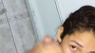 cheating on cuckold hubby, riding 18 yo boy, sucking and spitting on his cock before bouncing my ass