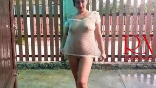 Summer rainy day. Wet underwear. Rain. Umbrella. private, milf, horny, doll, underwear, slave, wet, panties, rain