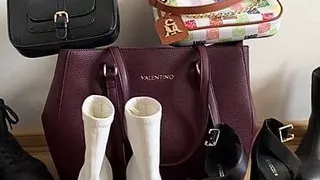 Collection cum on high heels, boots and handbags