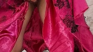 Pleasure with beautiful satin party dress (with cum)
