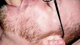 Hairy Pig with ass plug gets his mouth used by thick cock hung boy while wearing just a jockstrap and socks