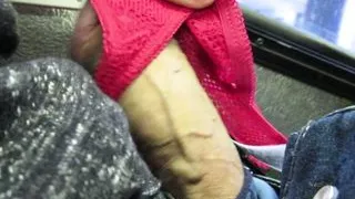 Stroking my Cock on Public Transit onto Jackie's Bra and Panty Set