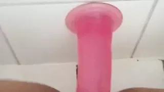 Aussie Nympho Milf Fucking pink wall mounted dildo
