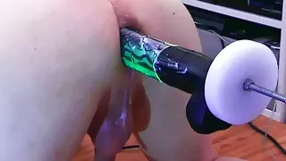 Machine Fucked in the Ass by Glowing Mamba Dildo on the Machine