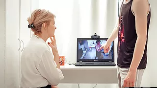 TUTOR4K. Instead of learning, literature student nails tutor in hot positions