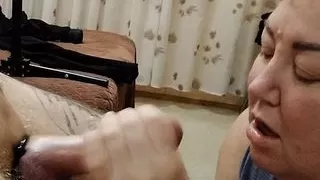 girl jerks off my dick with massaging movements and sucks it until I cum