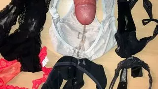 Strong cumshot in worn panties