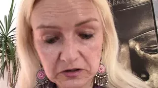 Blonde skinny oldie riding his huge meat