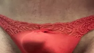 Jerking teenager in red panties