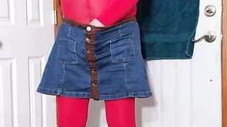 Bodystocking, miniskirt panties masturbation. Cum on my nylon leg.