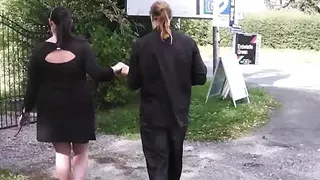 Chubby girl picked up and rides man meat