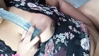 BBW Wife Dildo Sucking in Bed – Messy