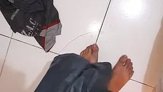 Masturbation with shiny and slippery school skirt