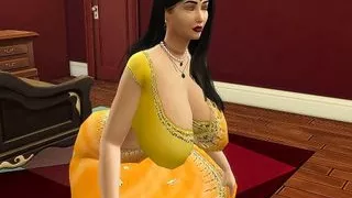 Desi Aunty Manju teasing horny guys by wearing a sexy yellow saree