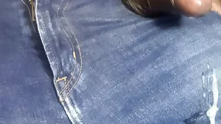 Jerking Off Black Cock & Cumming On Denim Pants Through Pocket