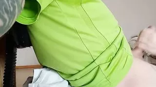 the fat woman turned me on, then jerked off my cock and watched the cum shoot out of the penis