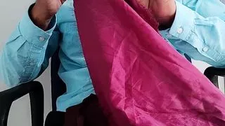 Dickhead rub with satin silky pink salwar fabric of neighbour Chachi (11)