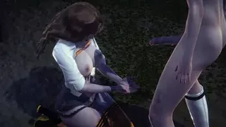 Hentai Uncensored - Hermi Blowjob and fucked in a park at night