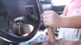 Wife Gives Sissy Girl A Handjob While Driving In Town Making A Cum Mess Everywhere