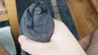 Cum in stepmom's nylon sock