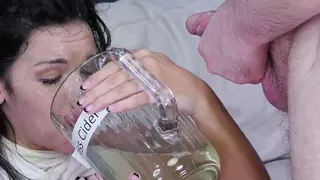 Piss drinking anal slave rides domme’s dick