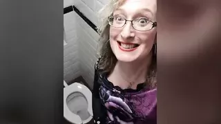 Blonde Post Op Tgirl Lisa does Piss Play in the Pub Toilets Wearing Red Leather Pants