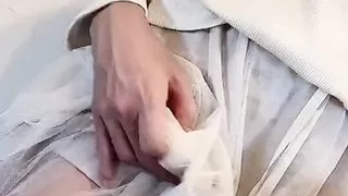 Crossdressing A man's daughter showing blue blue pants while embarrassing