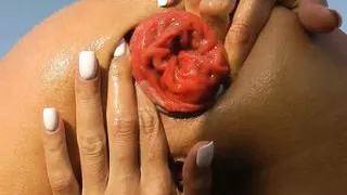 Hotkinkyjo fucking her ass with cyclop dildo and anal prolapse on volcanic rocks